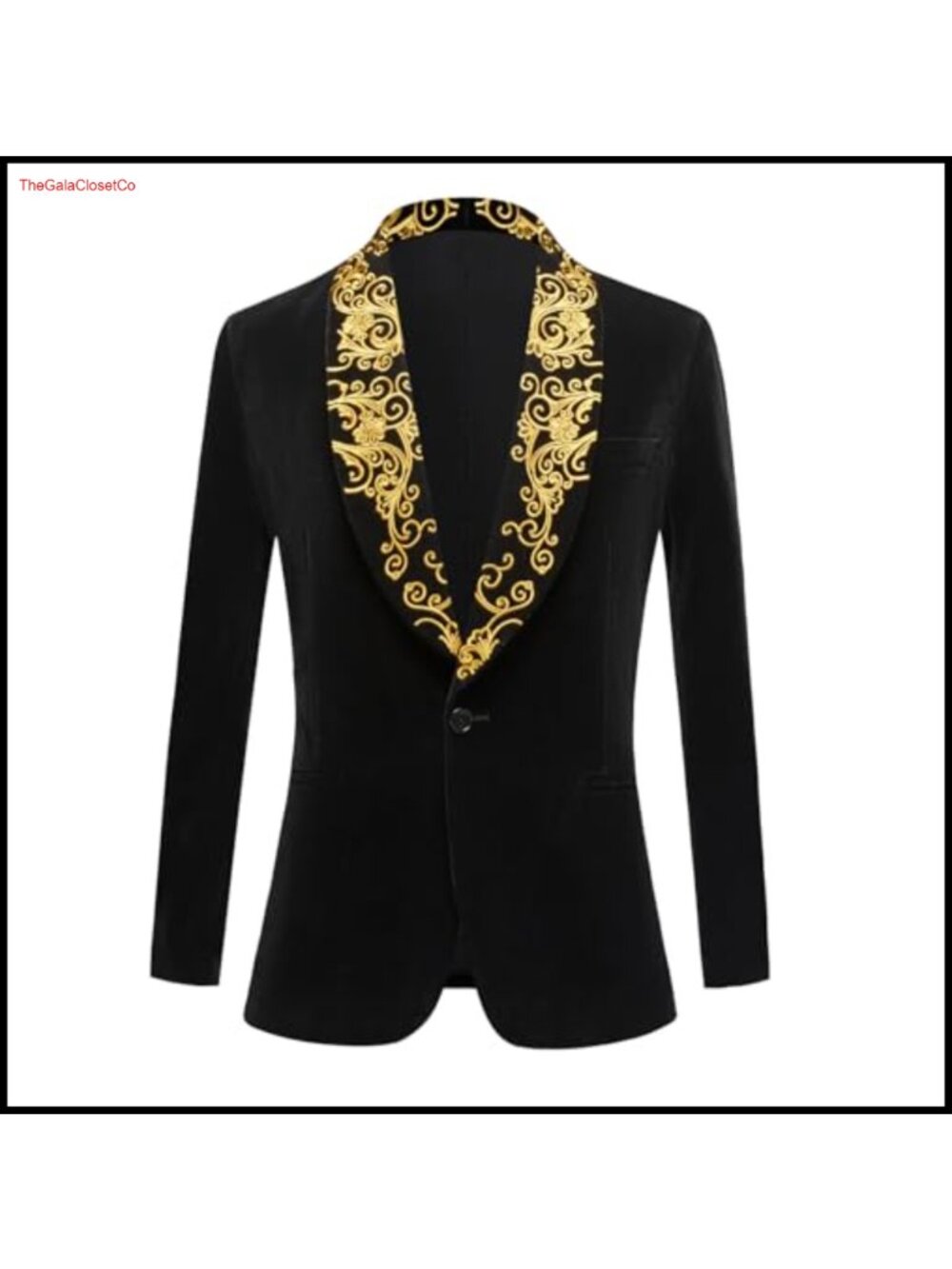 Men's Velvet Tuxedo Jacket Gold Embroidered Notch Collar Formal Blazer